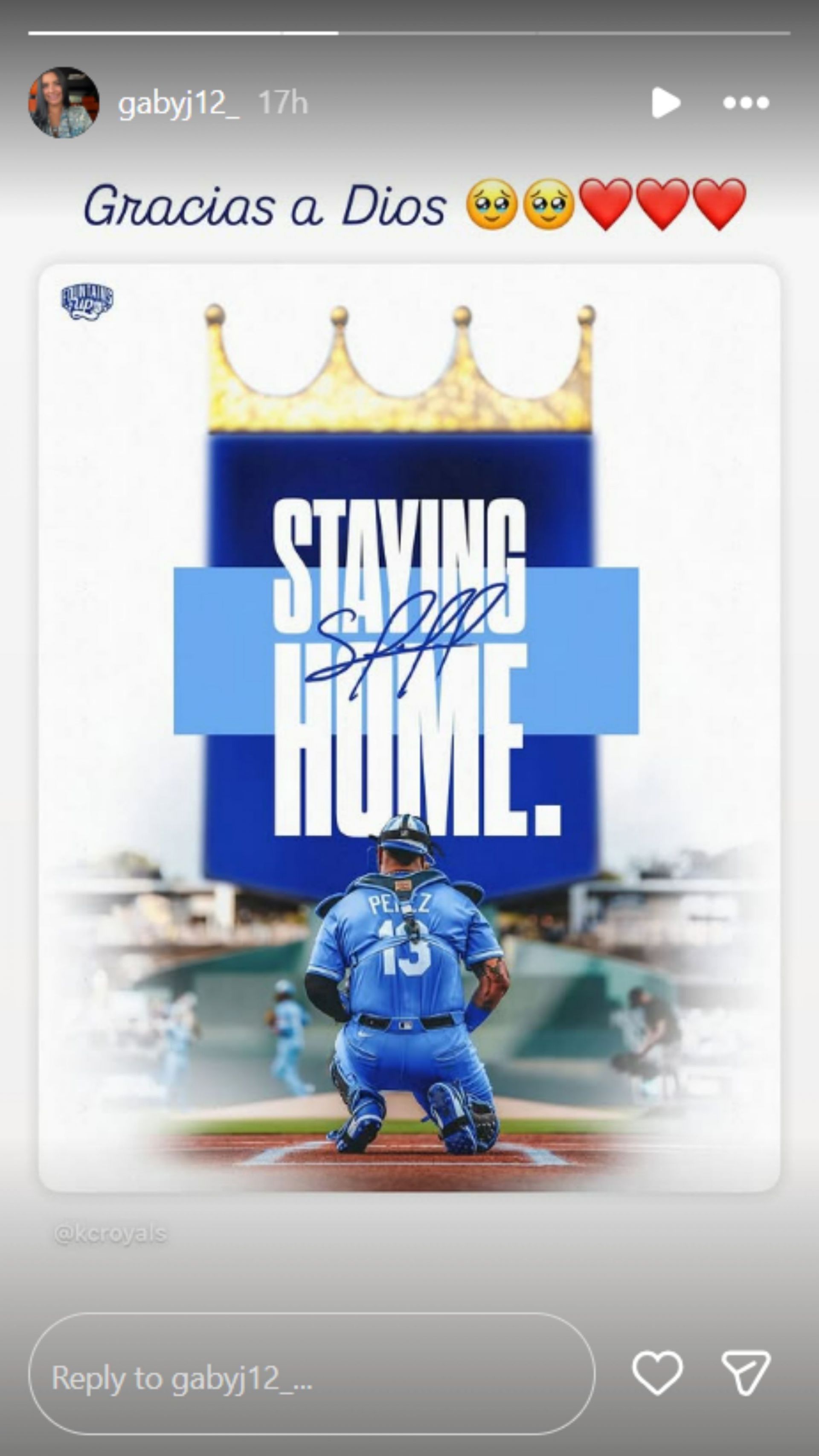 Salvador Perez&#039;s wife&#039; Instagram story [Image Source: Instagram/gabyj12_]