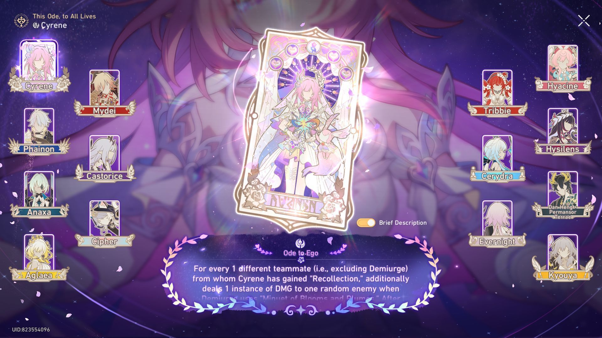 Cyrene's This Ode, to All Lives tab (Image via Sportskeeda Gaming || HoYoverse)