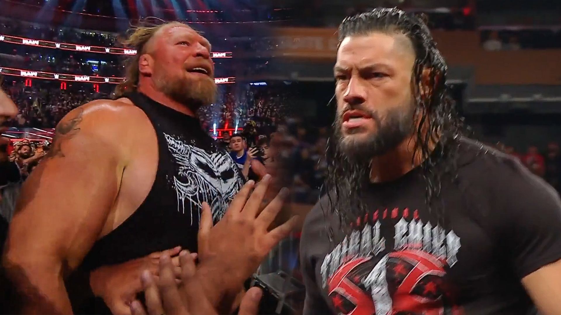 Roman Reigns &amp; Brock Lesnar are back on RAW. [Image credits: WWE on X]