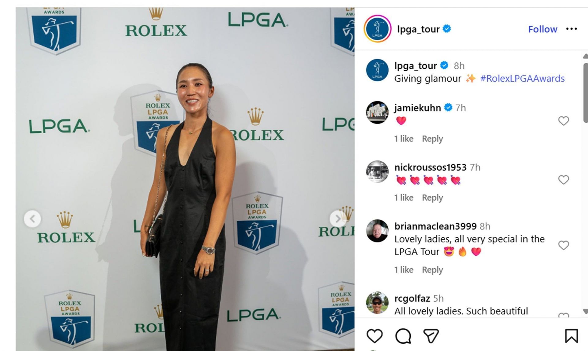 Lydia Ko stuns in all black at the Rolex Awards/@lpga_tour