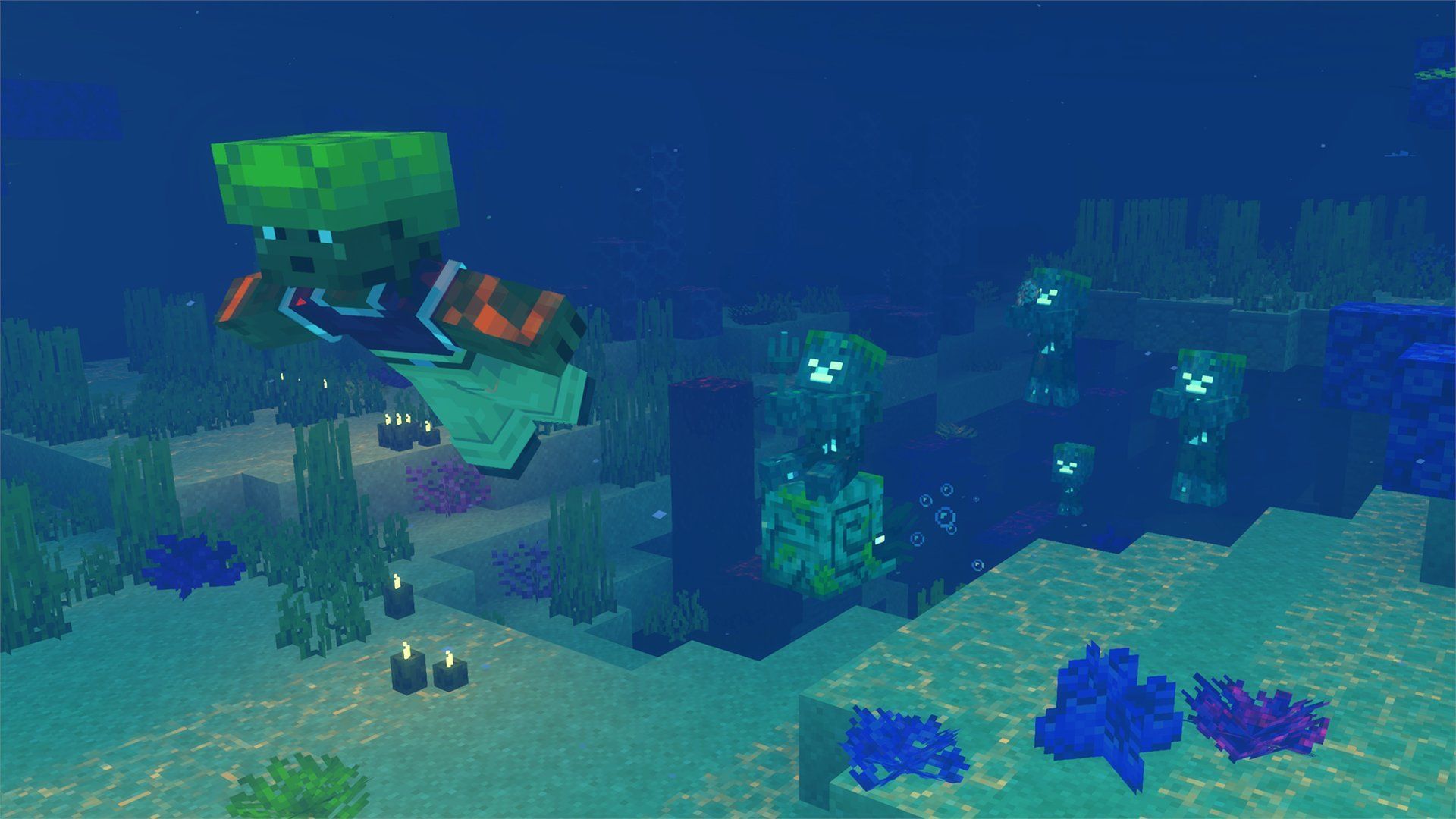 Players can breath underwater as long as they are riding the nautilus mob (Image via Mojang Studios)