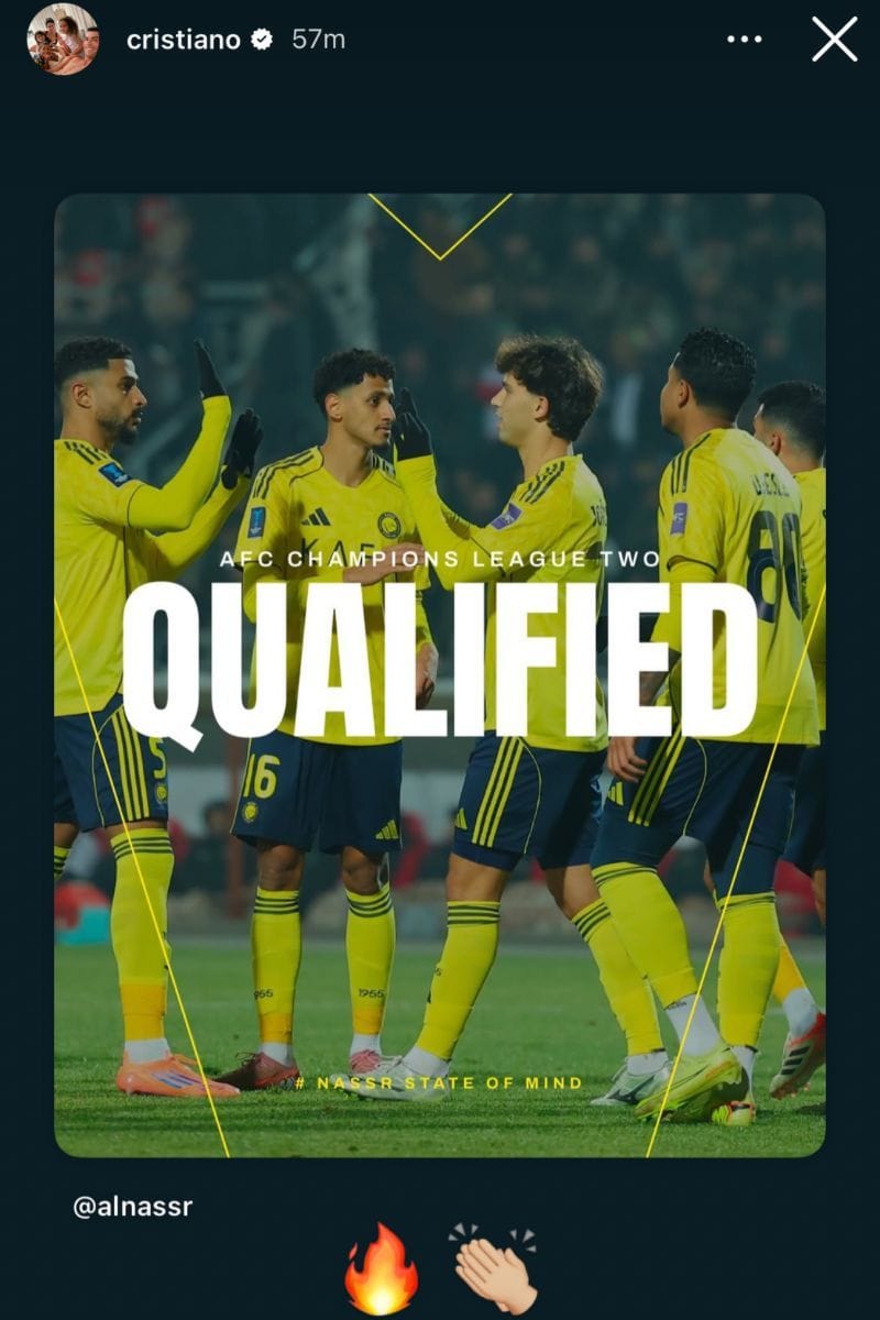Cristiano Ronaldo&#039;s Instagram story after Al-Nassr qualified for the AFC Champions League 2 knockout stage