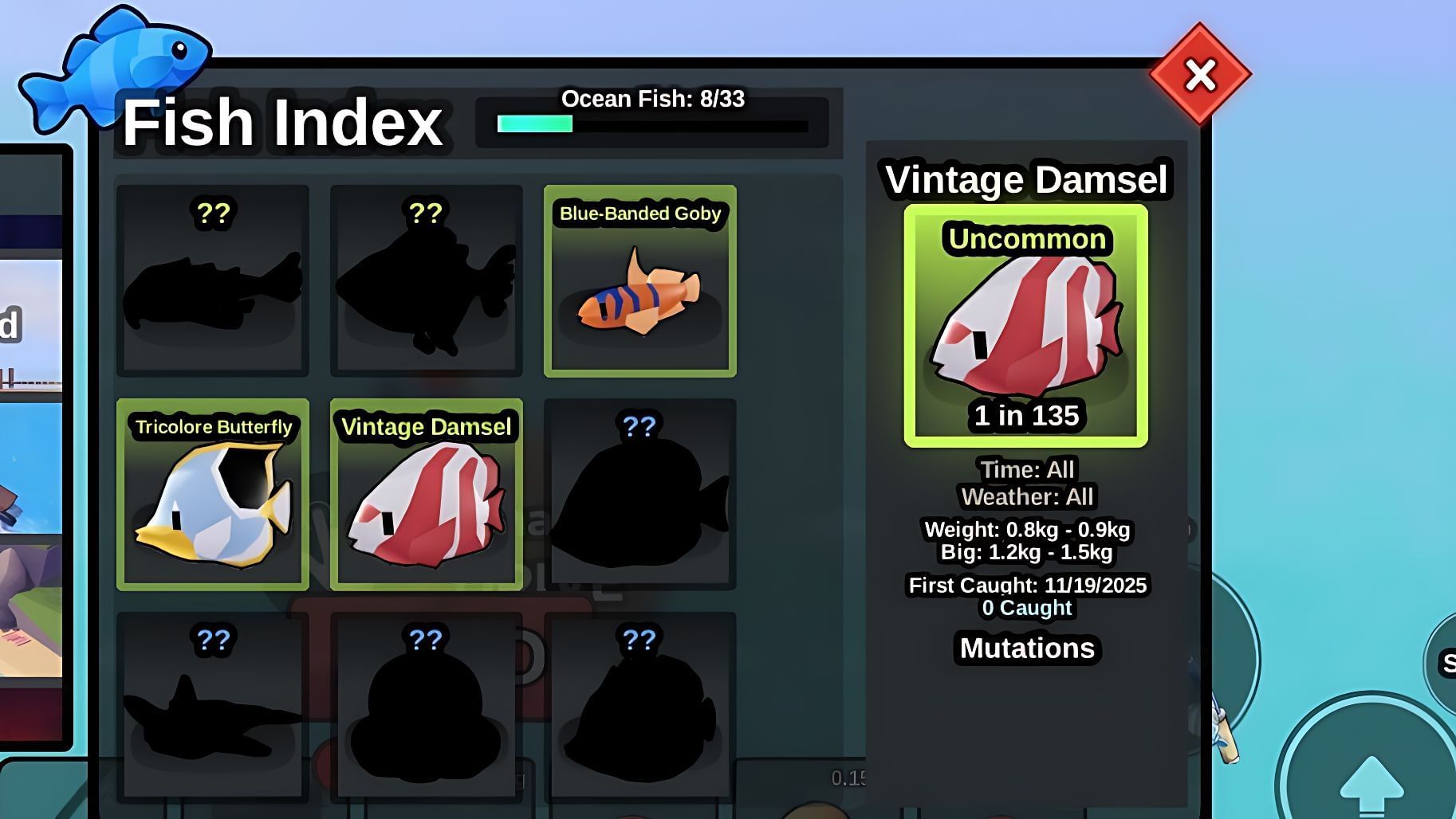 Caught Vintage Damsel in Fish It (Image via Roblox)