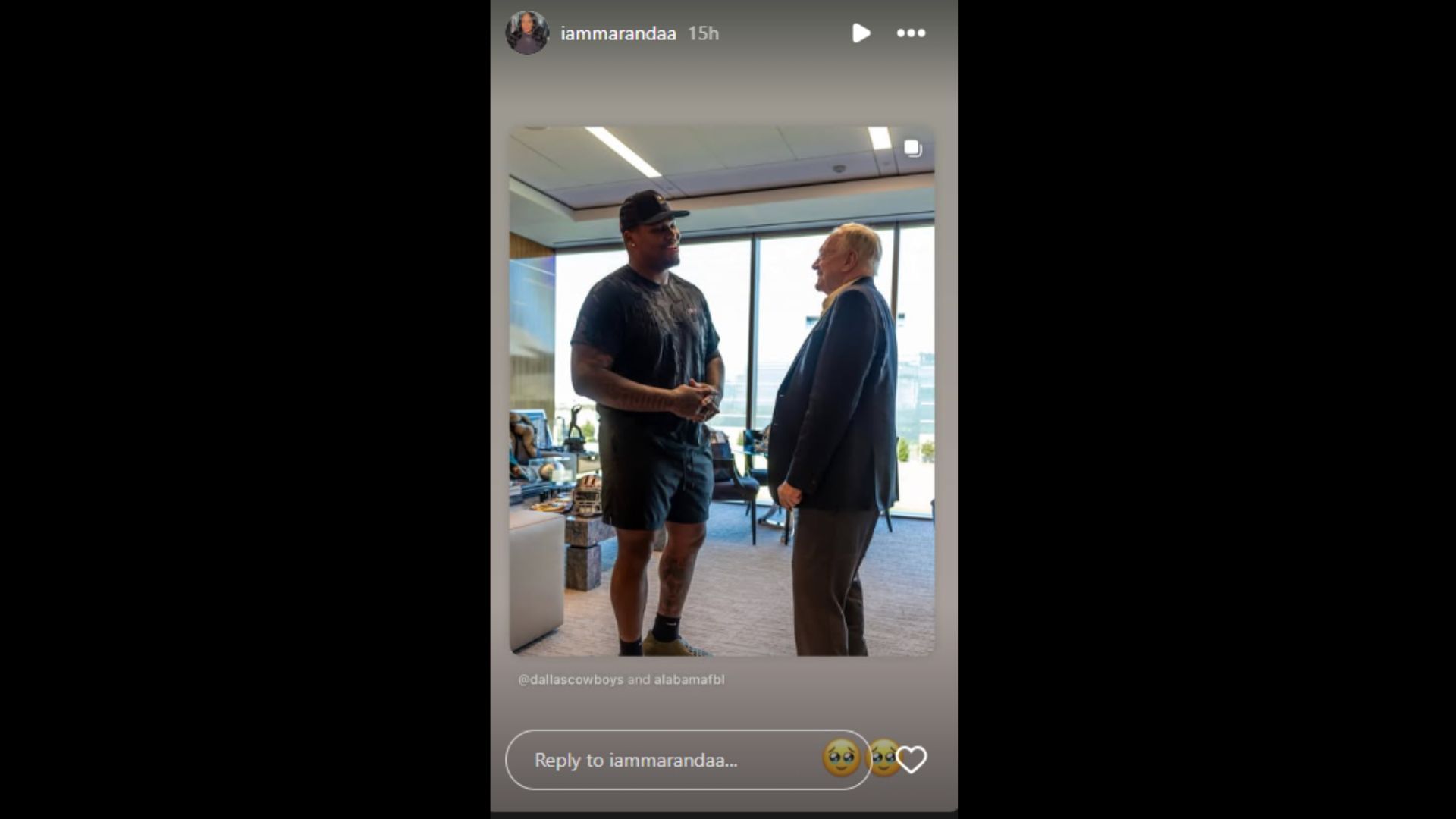 Maranda Williams shared her joy for her husband&#039;s meeting with Jerry Jones. (Photo via Maranda Williams&#039; Instagram Story)