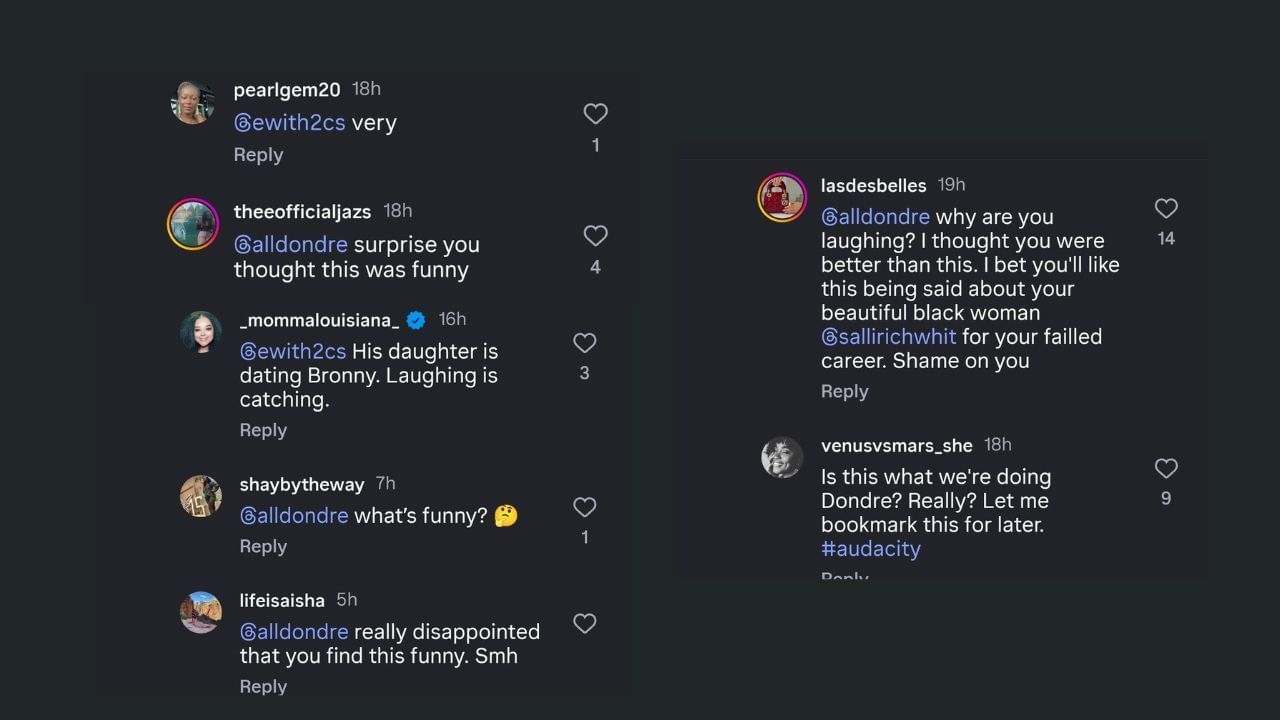 Fanúšikovia bijú otca priateľky Bronnyho Jamesa za to, že sa smeje Williamsovej poznámke. (Kredity: @hoopinhollerin/IG)