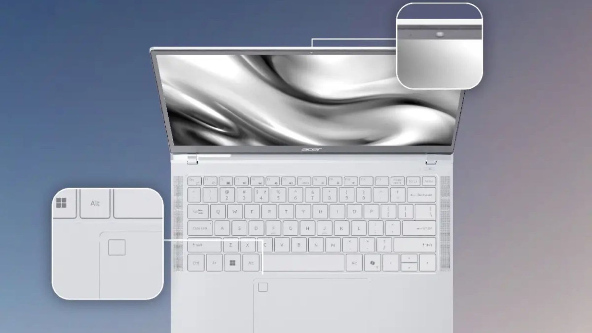 Acer Swift Neo features a physical webcam cover and a fingerprint sensor (Image via Acer)