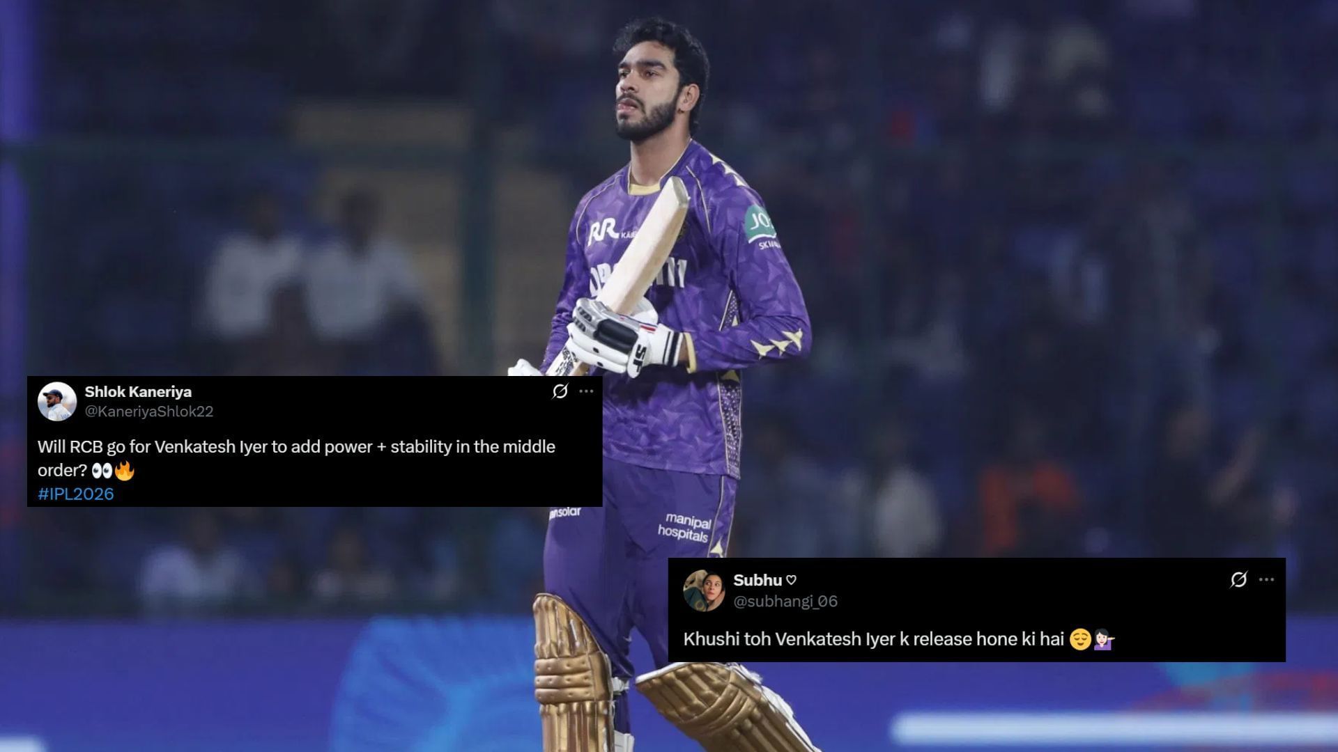 KKR released Venkatesh Iyer ahead of IPL 2026 Auction (Image Credits: Getty &amp; @subhangi_06,@KaneriyaShlok22/x)