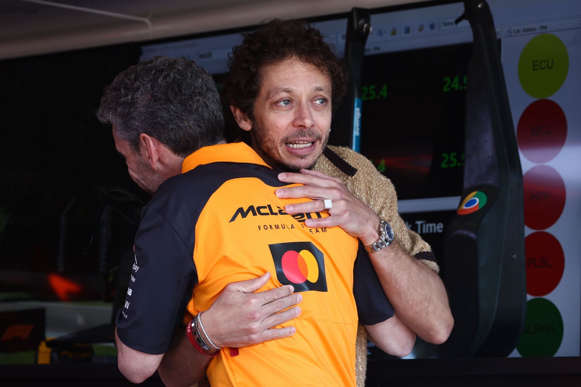 Valentino Rossi with McLaren F1 Team principal Andrea Stella at the 2025 Emilia-Romagna Grand Prix - Source: Getty