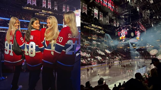 [In Photos] Lane Hutson's girlfriend Kylie joins partners of other Habs players for Hockey Fights Cancer night at Bell Centre