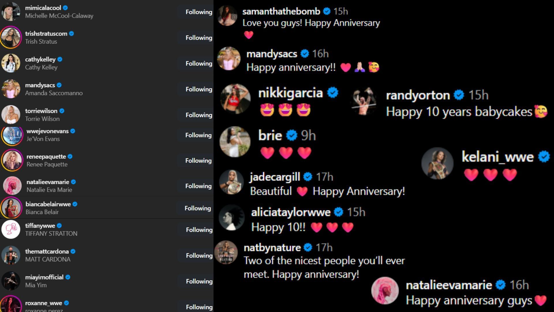 Screenshots of stars&#039; likes and comments [Image via: @kim.orton01]