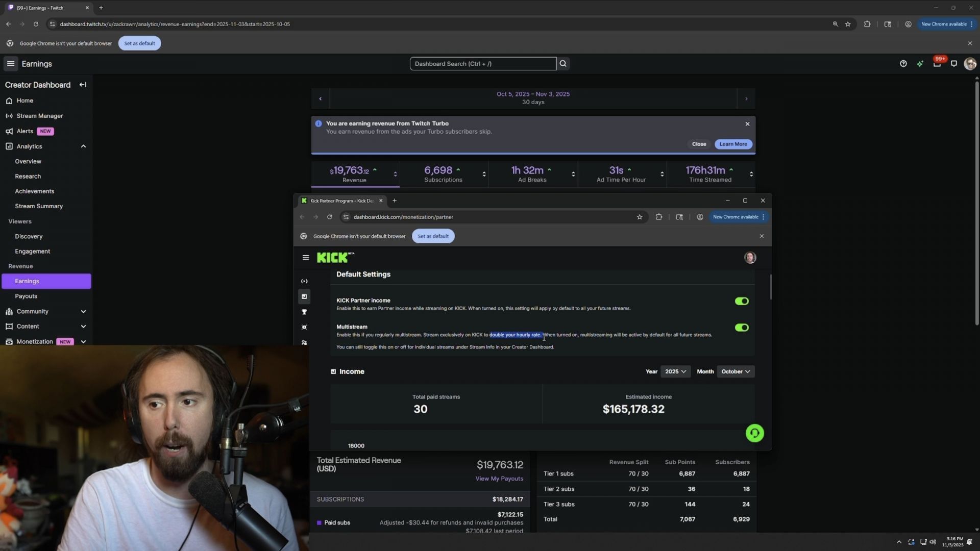 Asmongold reveals he made $165,178 on Kick in October 2025 (Image via zackrawrr/Twitch)