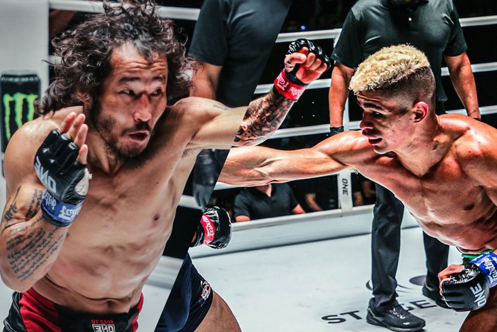 (From left) Enkh-Orgil Baatarkhuu and Fabricio Anrade collide on December 5. [Images: ONE Championship]