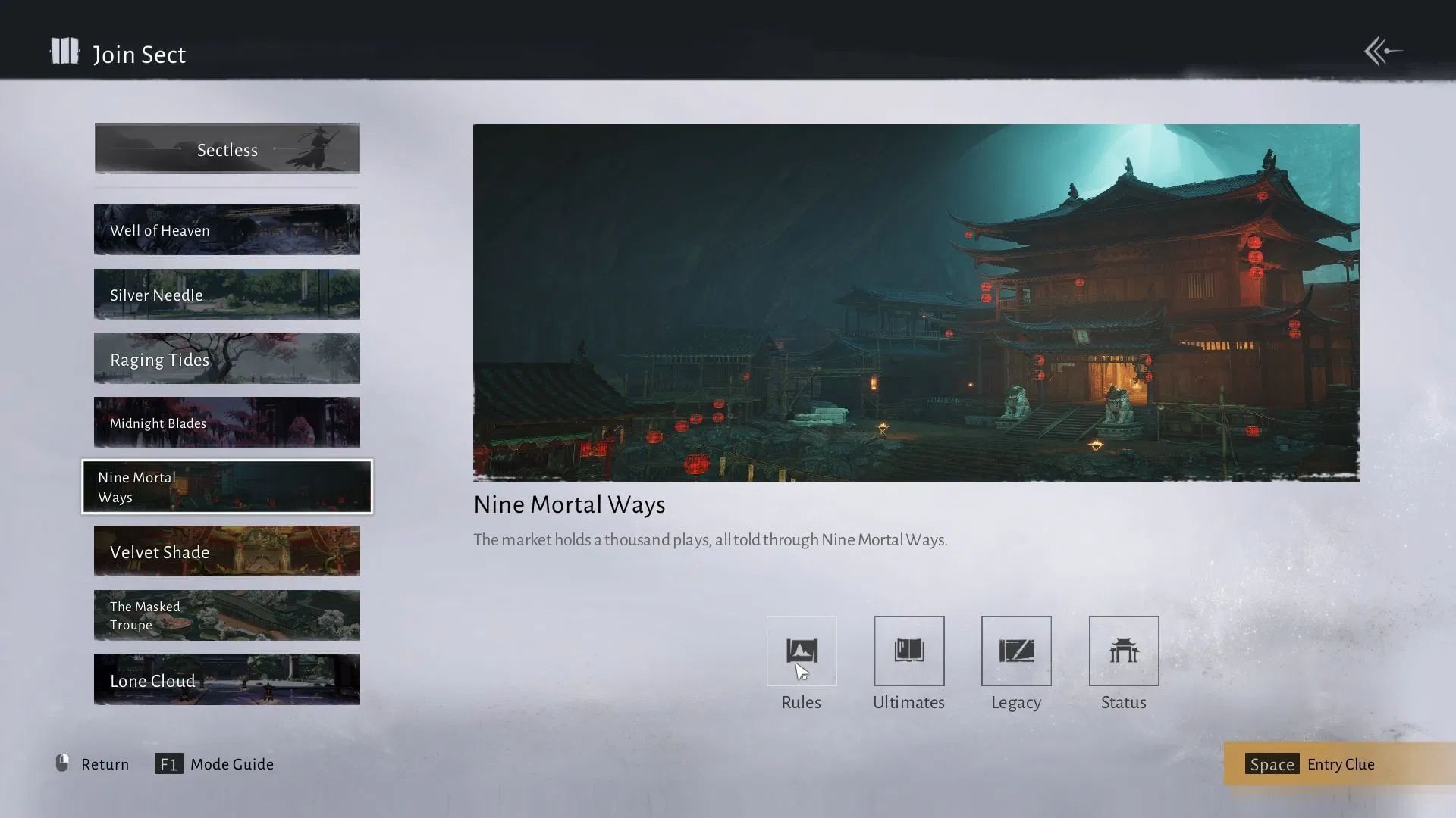 Nine Mortal Ways sect in Where Winds Meet (Image via Sportskeeda Gaming || NetEase Games)