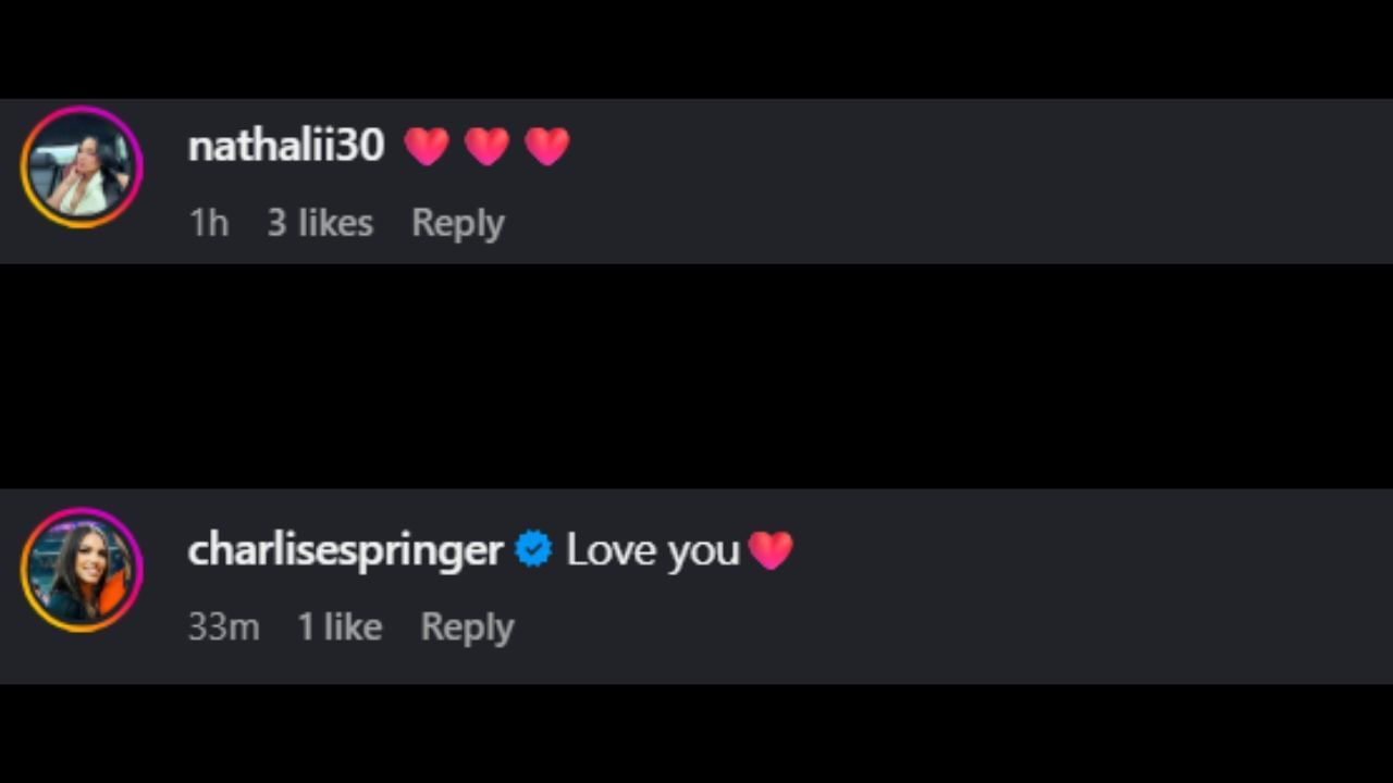 Screenshot of Nathalie and Charlise Springer&#039;s comments on Kara Bieber&#039;s Instagram post (Images from - Instagram.com/@karamaxinebieber)