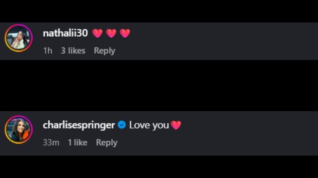 Screenshot of Nathalie and Charlise Springer's comments on Kara Bieber's Instagram post (Images from - Instagram.com/@karamaxinebieber)