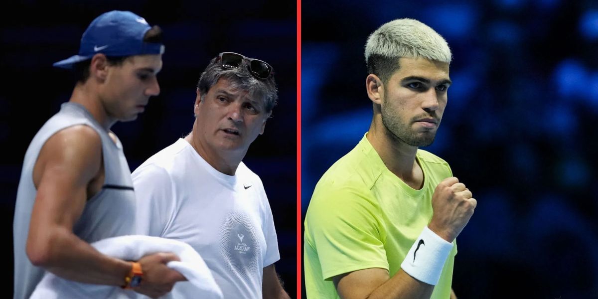 Rafael Nadal and Toni Nadal (left), Carlos Alcaraz (right), Sources: Getty