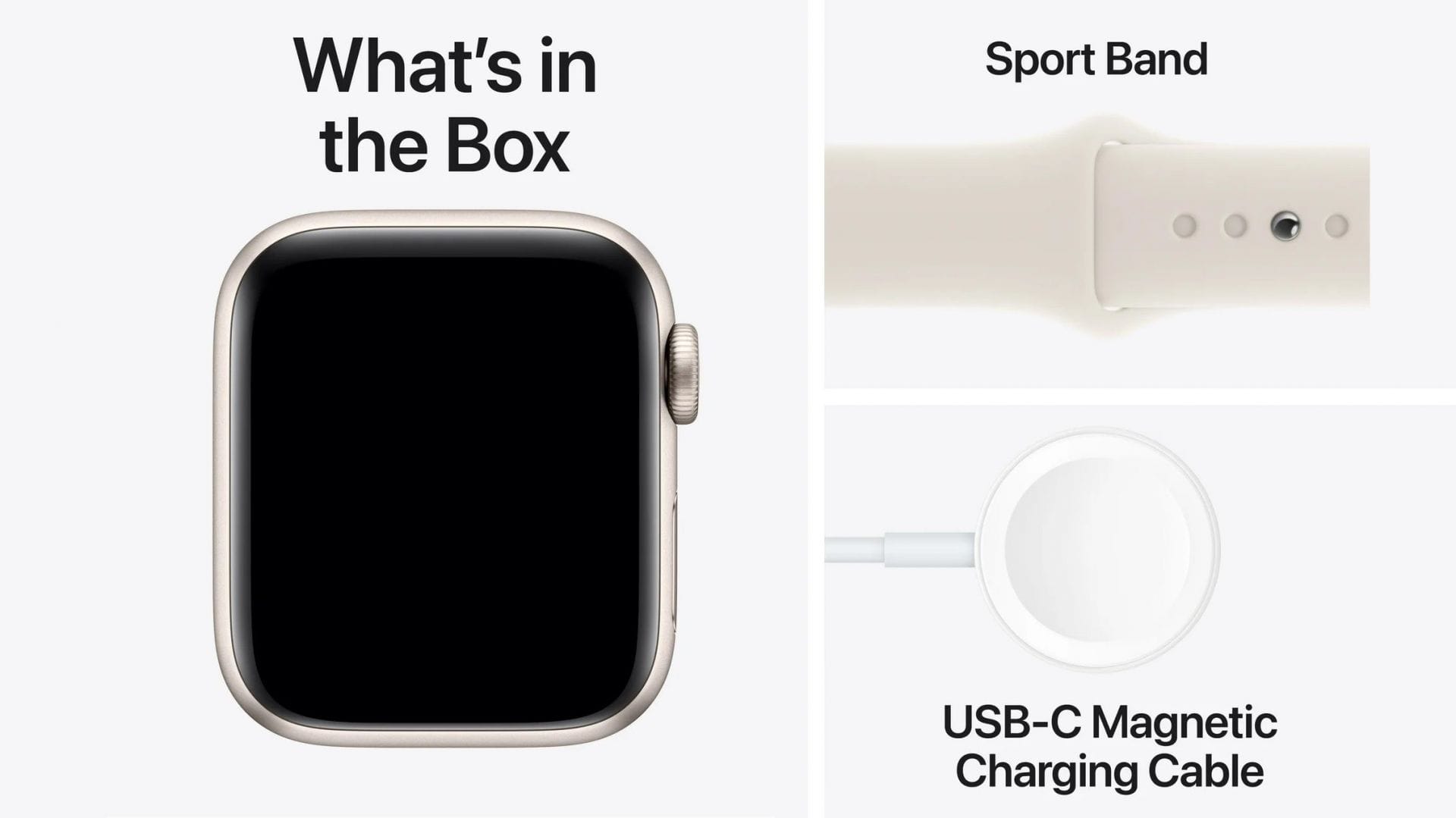 The contents of the Watch SE 2nd Gen&#039;s box (Image via Apple)