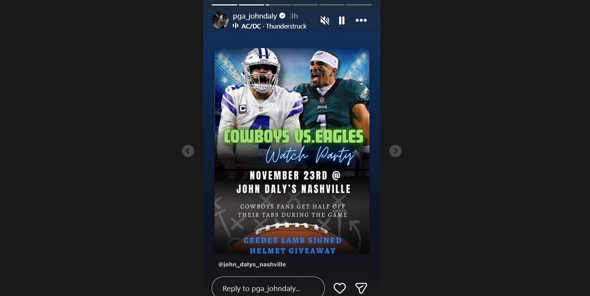 John Daly gears up for Cowboys vs Eagles with a special Nashville watch party/@pga_johndaly