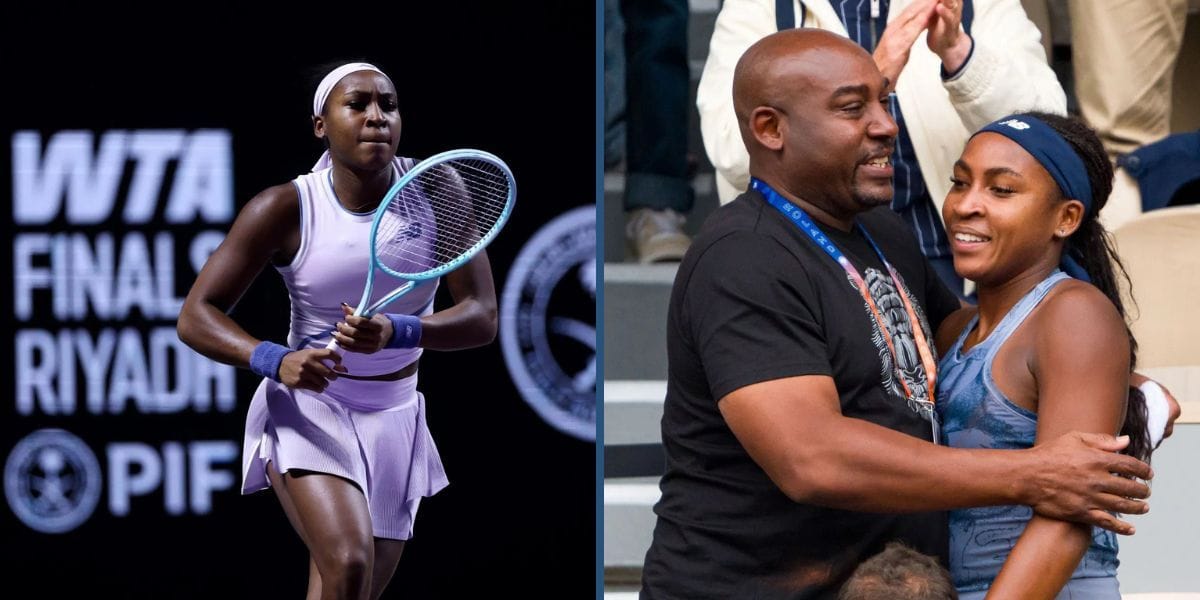 Coco Gauff (L), and with her father Corey Gauff. (Photos: Getty)