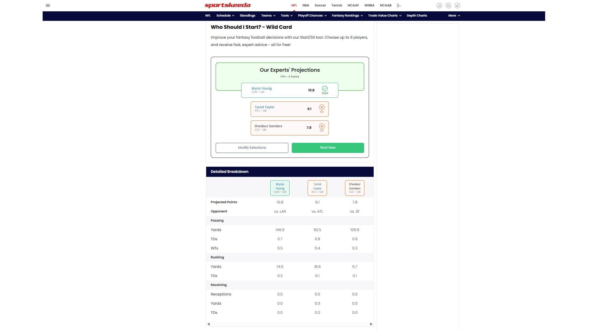 Bryce Young vs Tyrod Taylor vs Shedeur Sanders - Sportskeeda&#039;s Who Should I Start Tool