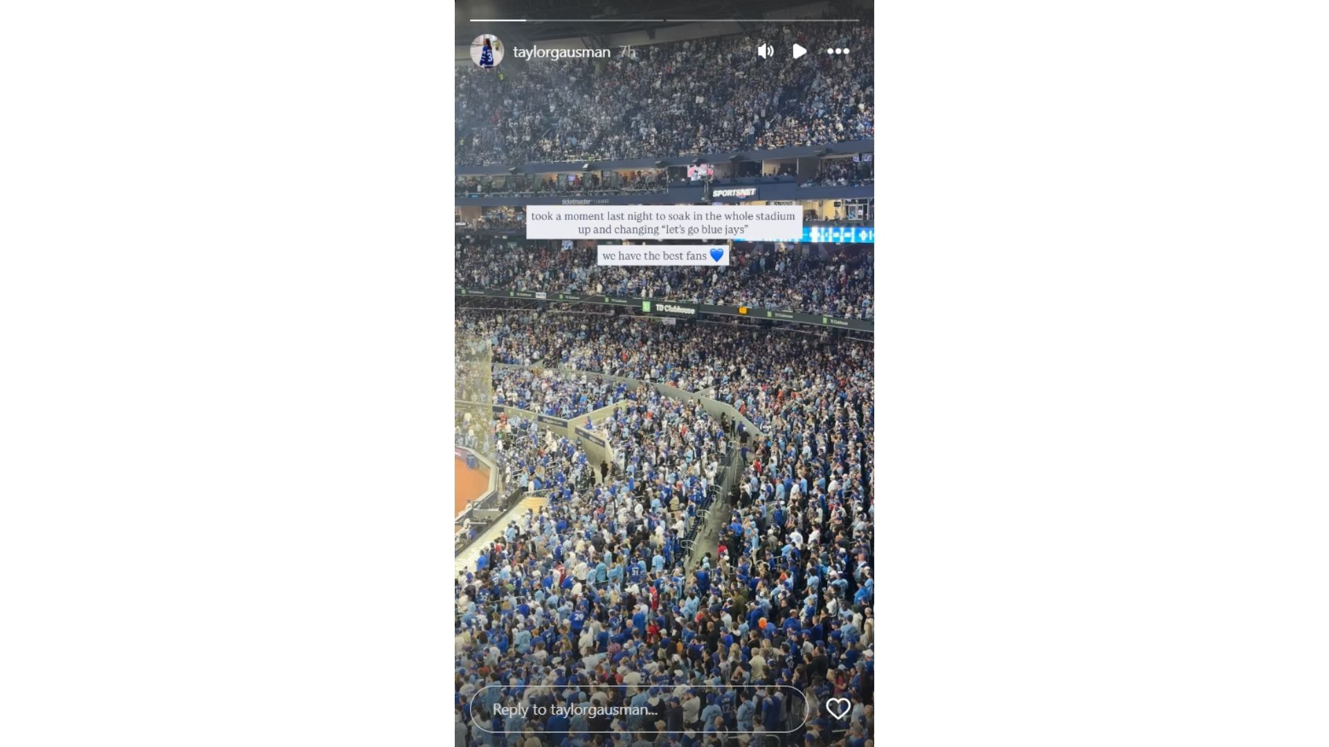 Taylor Gausman&#039;s Instagram story (Source: Instagram @taylorgausman)