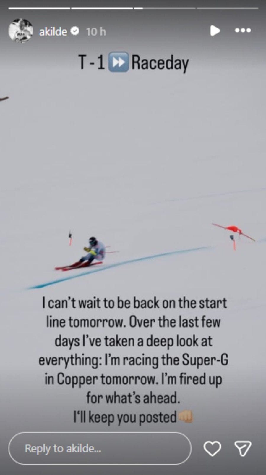 Snímka obrazovky príbehu Kilde z Instagramu.