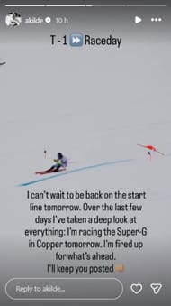 Screenshot of Kilde's Instagram story.