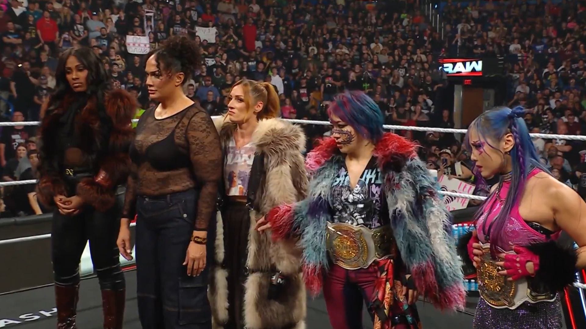 (From the left) Lash Legend, Nia Jax, Becky Lynch, Asuka, and Kairi Sane [Image Credits: WWE