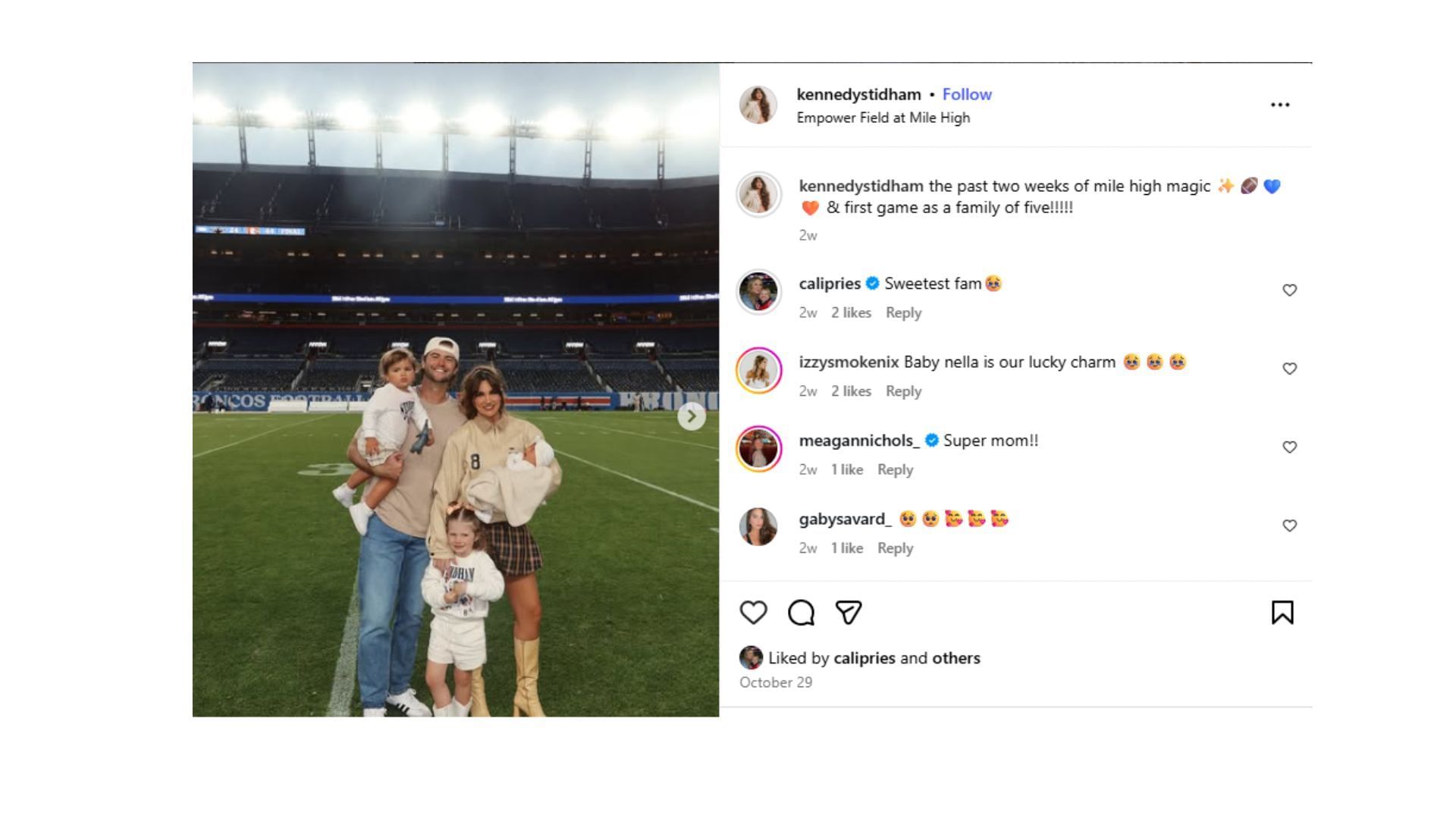 Izzy Nix has called Jarrett and Kennedy Stidham&#039;s daughter the team&#039;s lucky charm. Credit: @kennedystidham