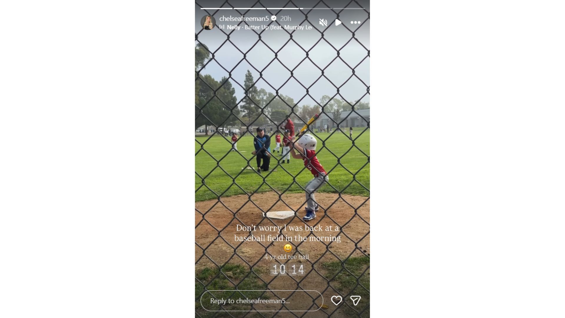 Chelsea Freeman&#039;s Instagram story featuring her Sunday morning at a baseball game (Source: Instagram @chelseafreeman5)