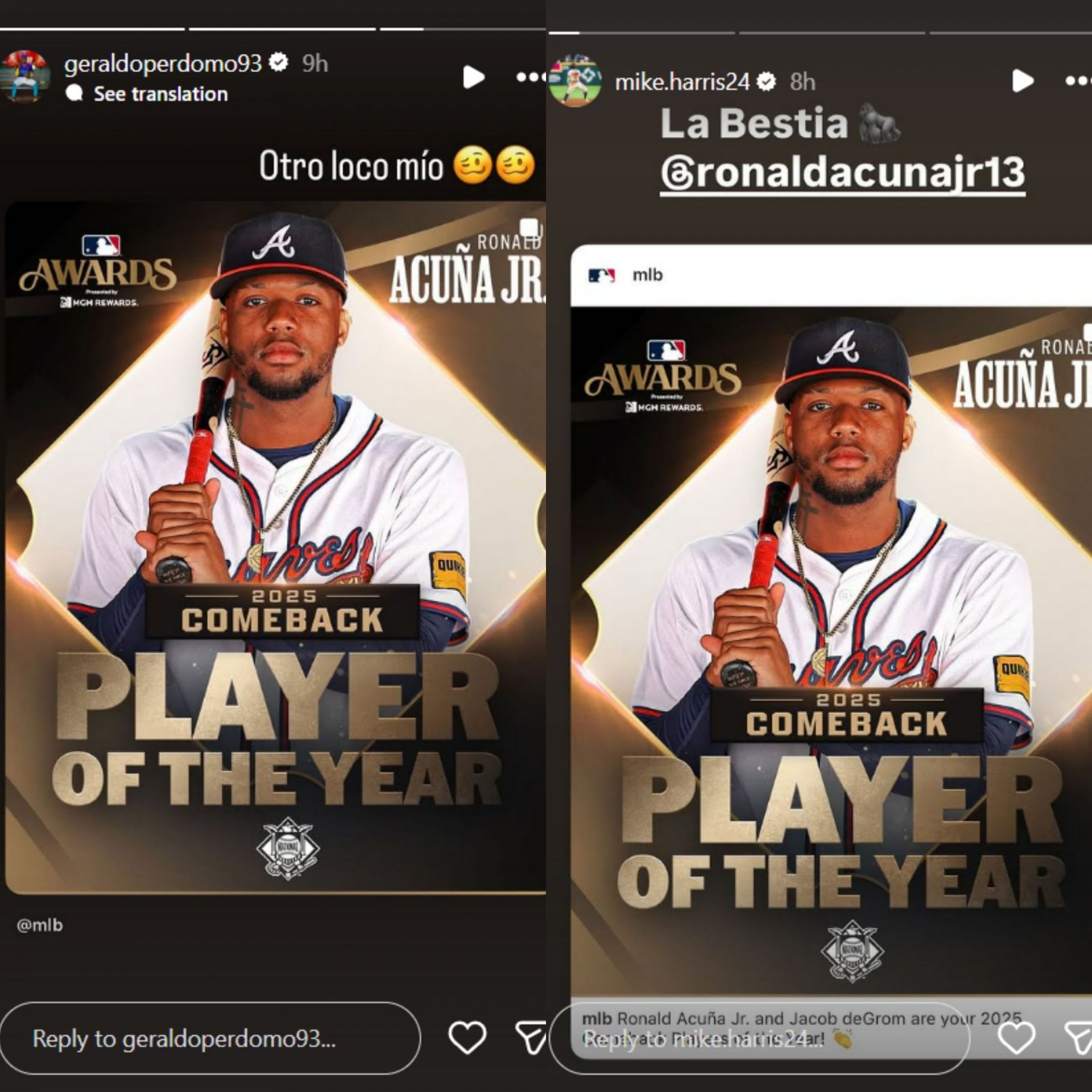 Screenshot of Instagram stories [Image Source: Instagram/geraldoperdomo93,mike.harris24] 