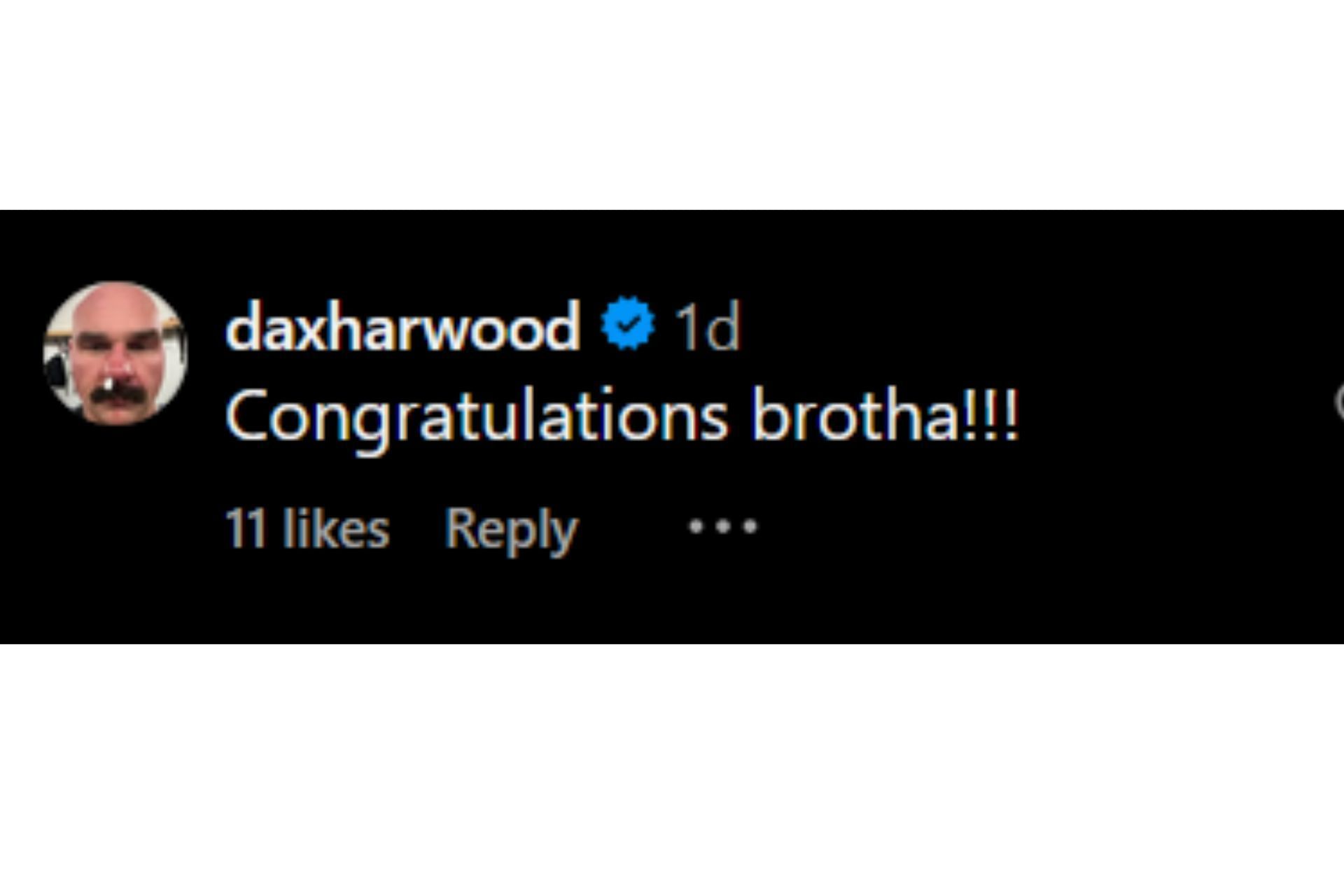 Dax Harwood&#039;s comment on Sarath Ton&#039;s Instagram post about his marriage