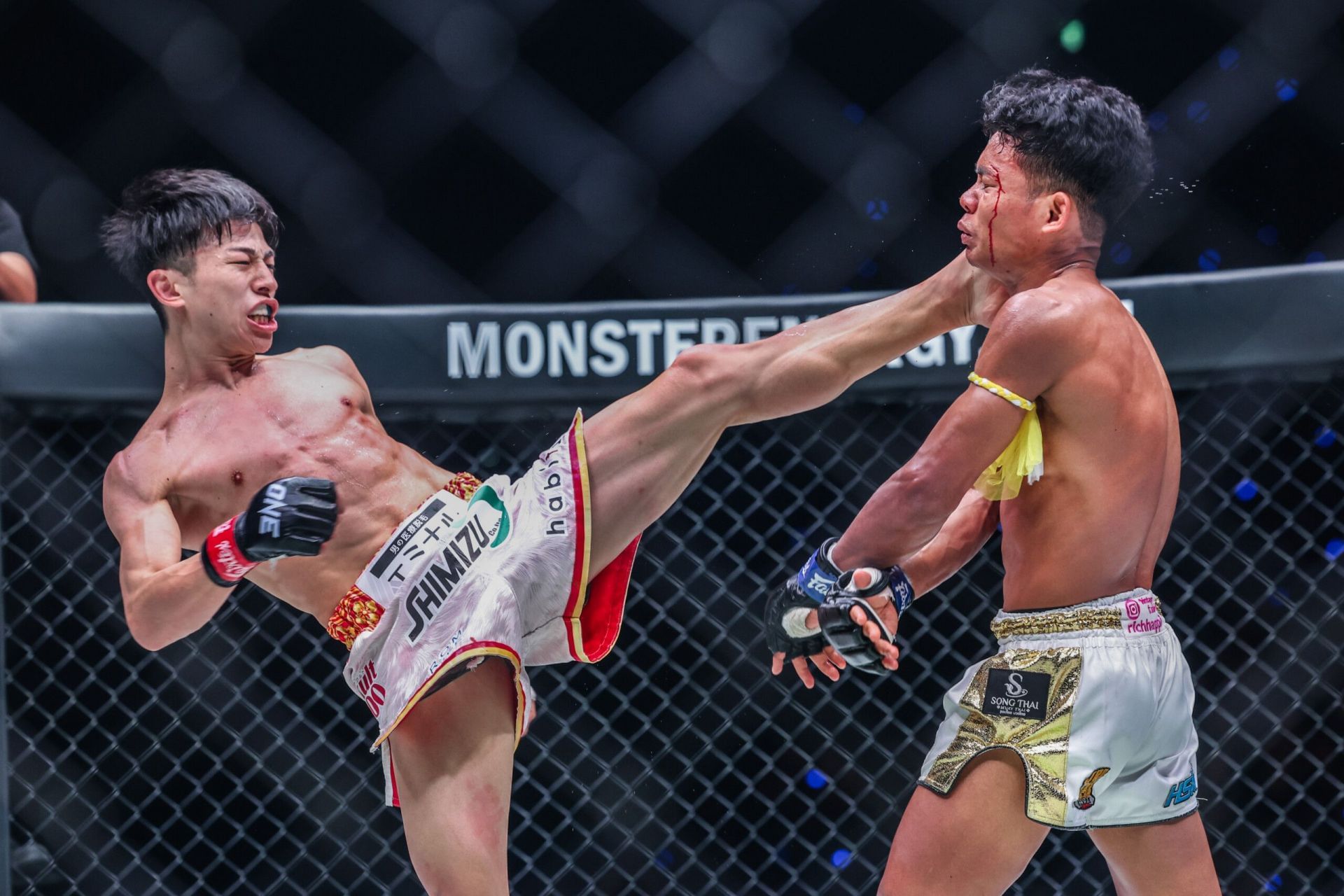 Nadaka (L) kicks Numsurin | Photo by ONE Championship