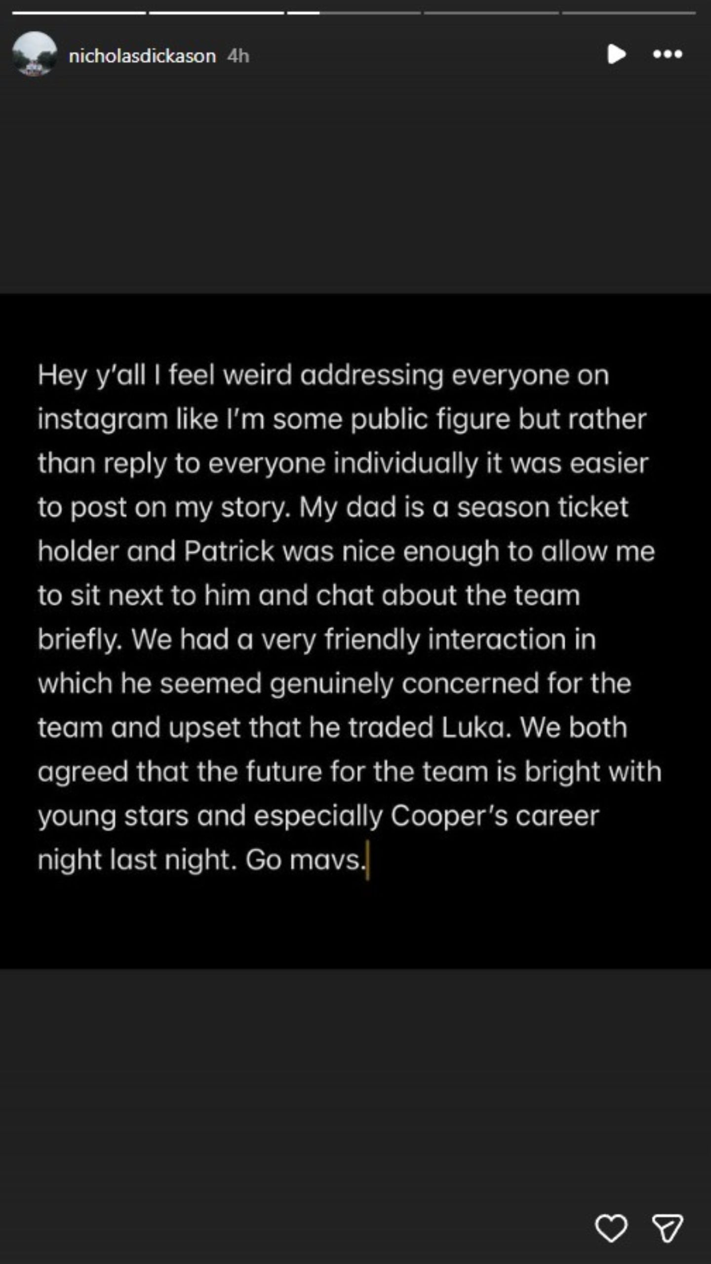 Mavericks fan revealed what he talked about with Patrick Dumont.