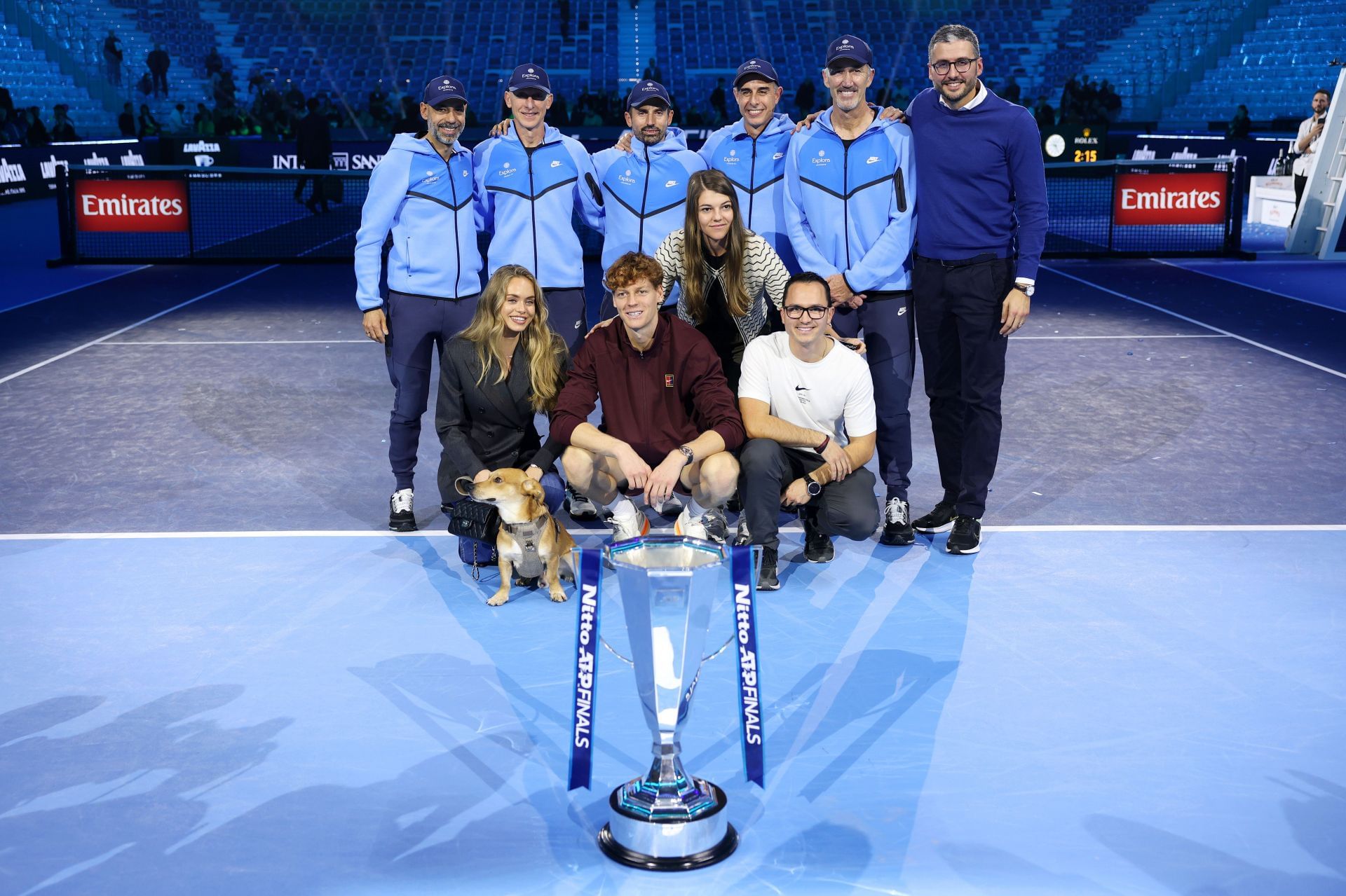 Sinner with his girlfriend Laila Hasanovic and coaching team - Source: Getty