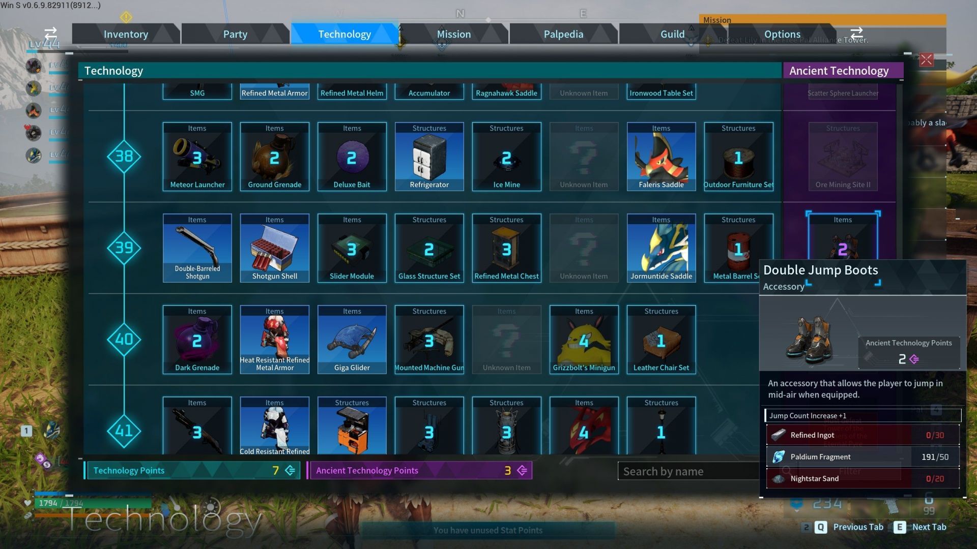 Use Ancient technology Points to unlock new craftables