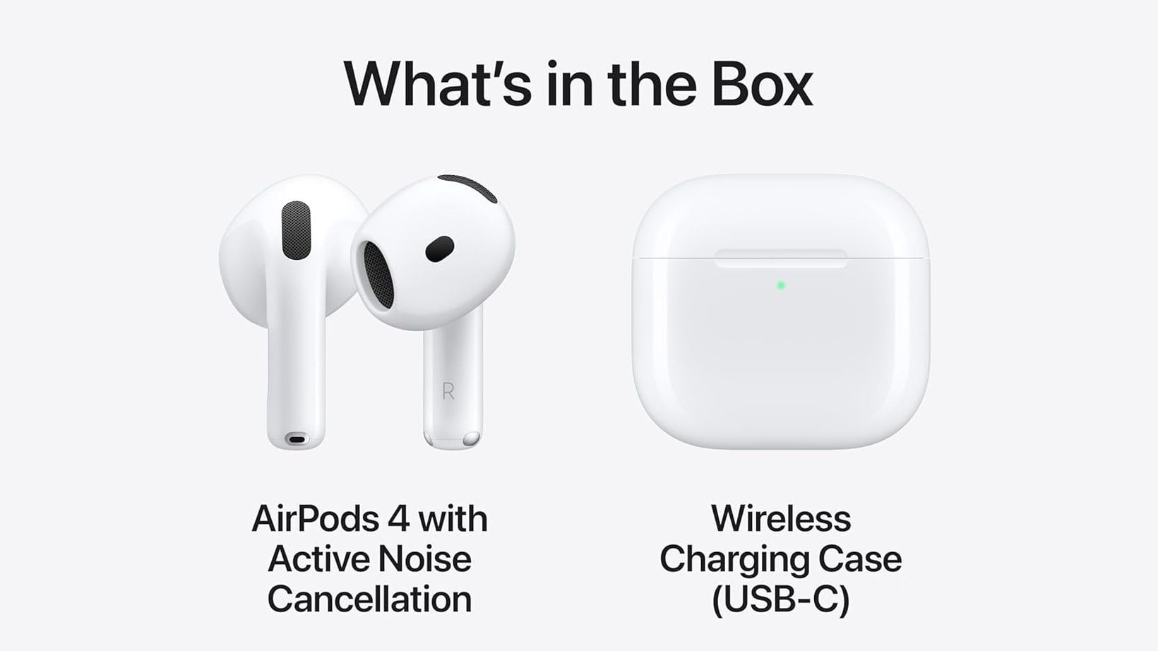 The contents of AirPods 4&#039;s packaging box (Image via Apple)