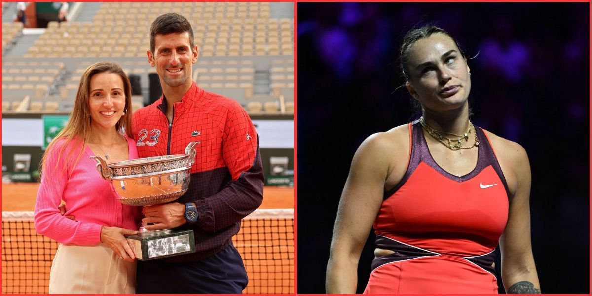 Jelena &amp; Novak Djokovic (left); Aryna Sabalenka (right) 