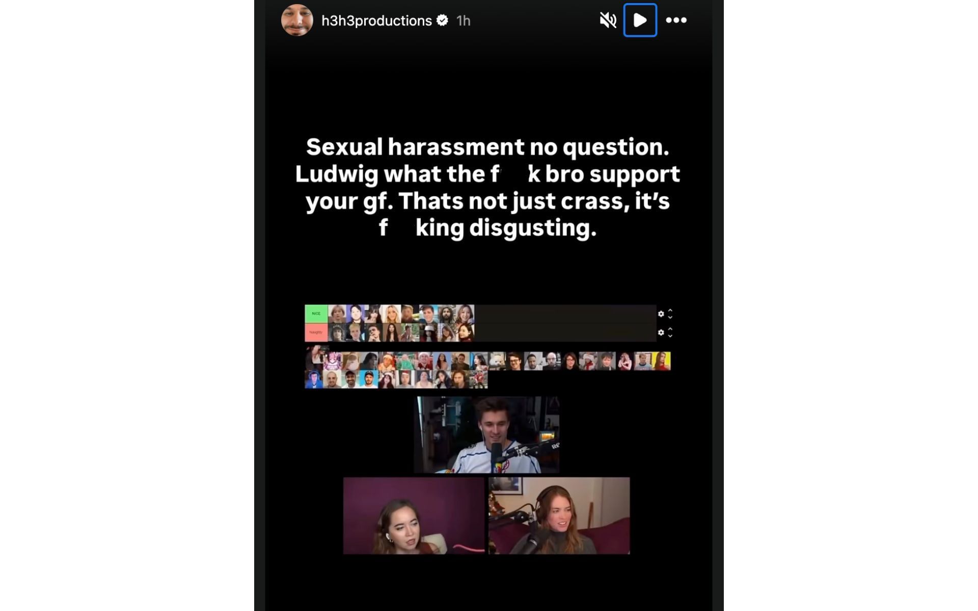 Ethan Klein&#039;s Instagram Story, in which he commented on QTCinderella, Ludwig, and Maya Higa&#039;s clip (Image via instagram.com/stories/h3h3productions)