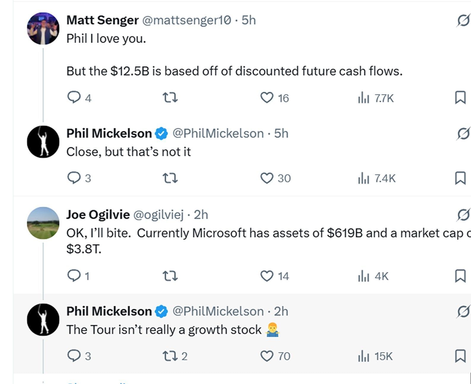 Phil Mickelson responds to fans&rsquo; questions on PGA Tour valuation/X