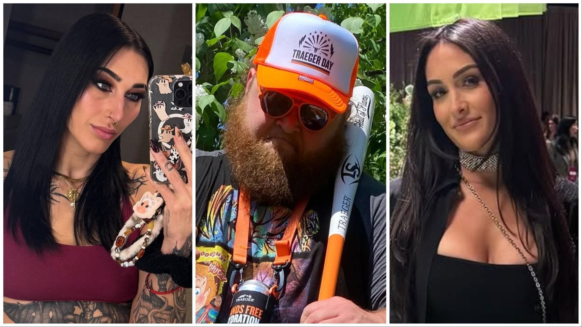 Rhea Ripley, Otis and Nikki Bella. (Photos: @rhearipley_wwe, @otis_wwe and @nikkigarcia on Instagram)