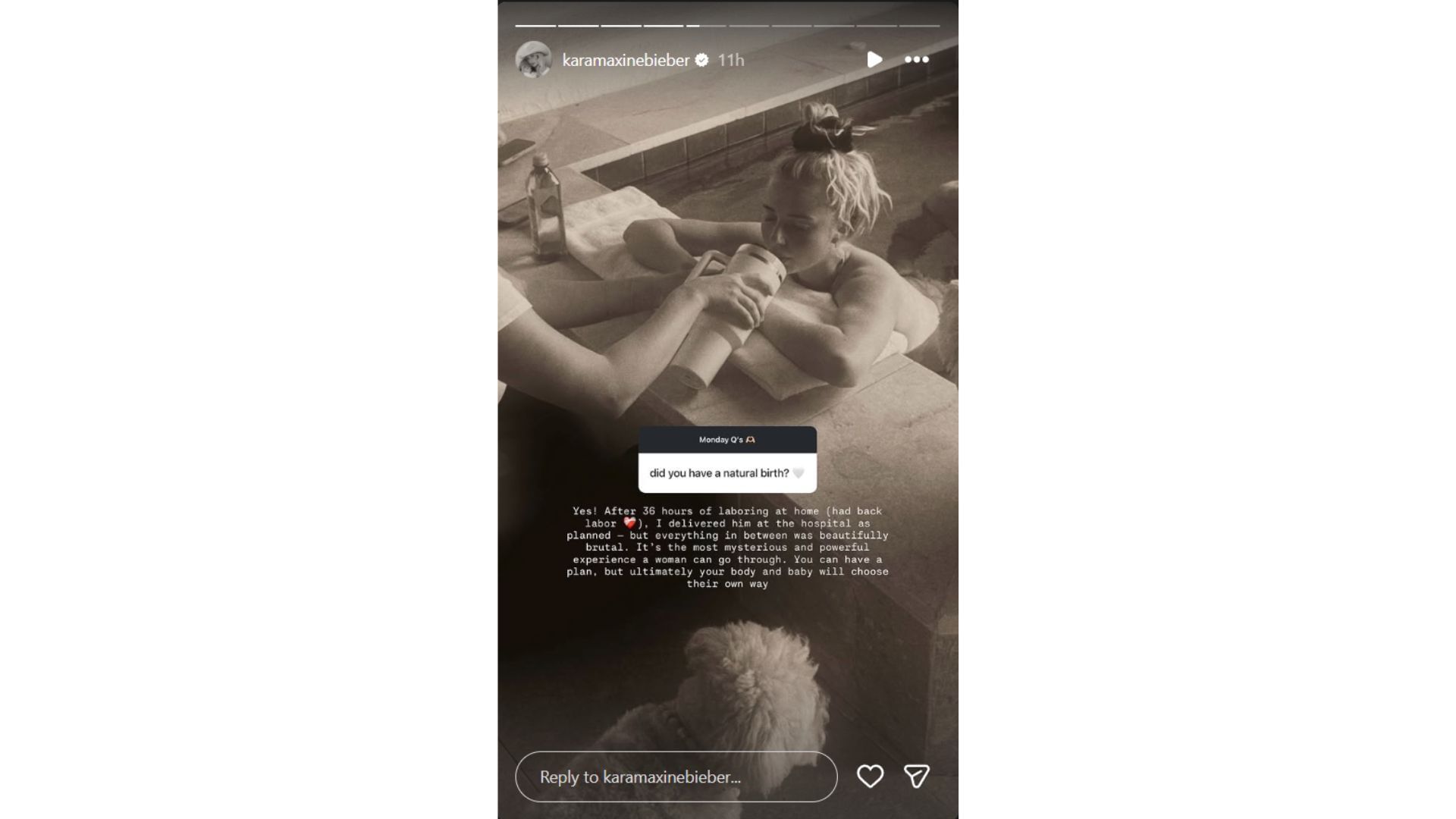 Kara Bieber&#039;s Instagram story describing her experience through childbirth (Source: Instagram @karamaxinebiber)