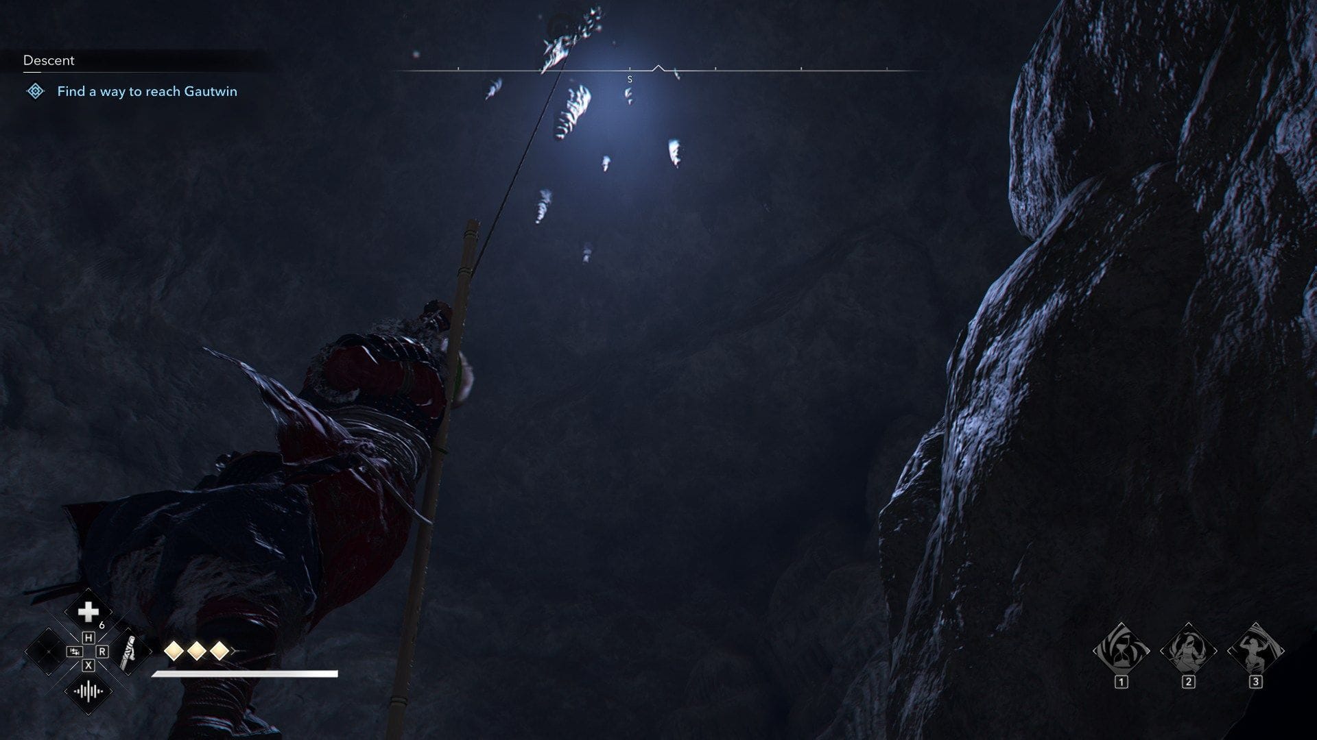 Use the grappling hook to get to the bottom (Image via Ubisoft)