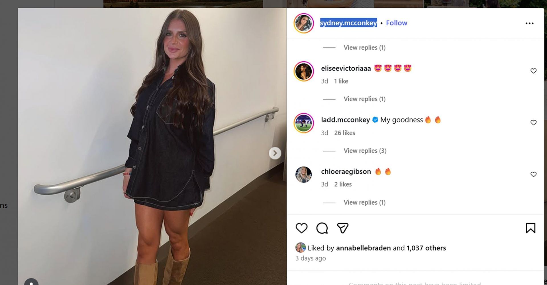 Ladd McConkey&rsquo;s wife, Sydney, stuns in an all-black outfit for game day/@sydney.mcconkey