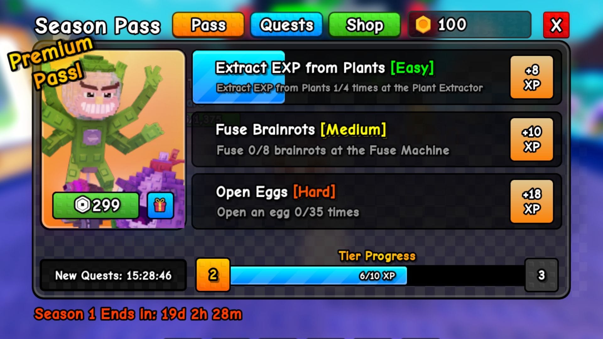 Úkoly Season Pass (obrázek přes Roblox)