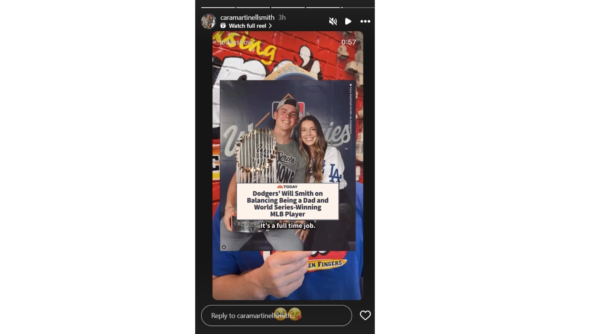 Cara Smith&#039;s Instagram story (Source: Instagram @caramartinellsmith)
