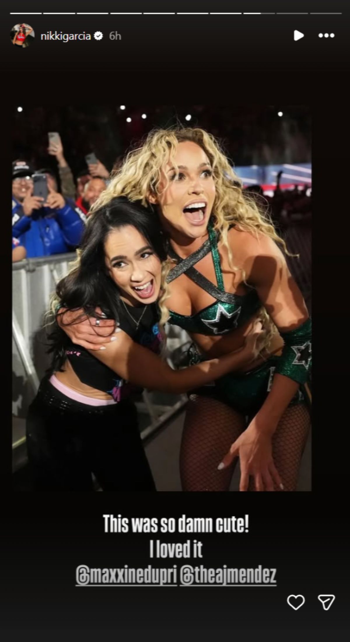 Nikki Bella shares her reaction to AJ Lee and Maxxine Dupri embracing on RAW [Screenshot via @nikkigarcia on Instagram]