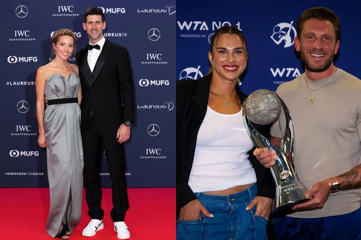 Novak Djokovic and his wife, Jelena and Aryna Sabalenka and her boyfriend, Georgios Frangulis - Source: Getty