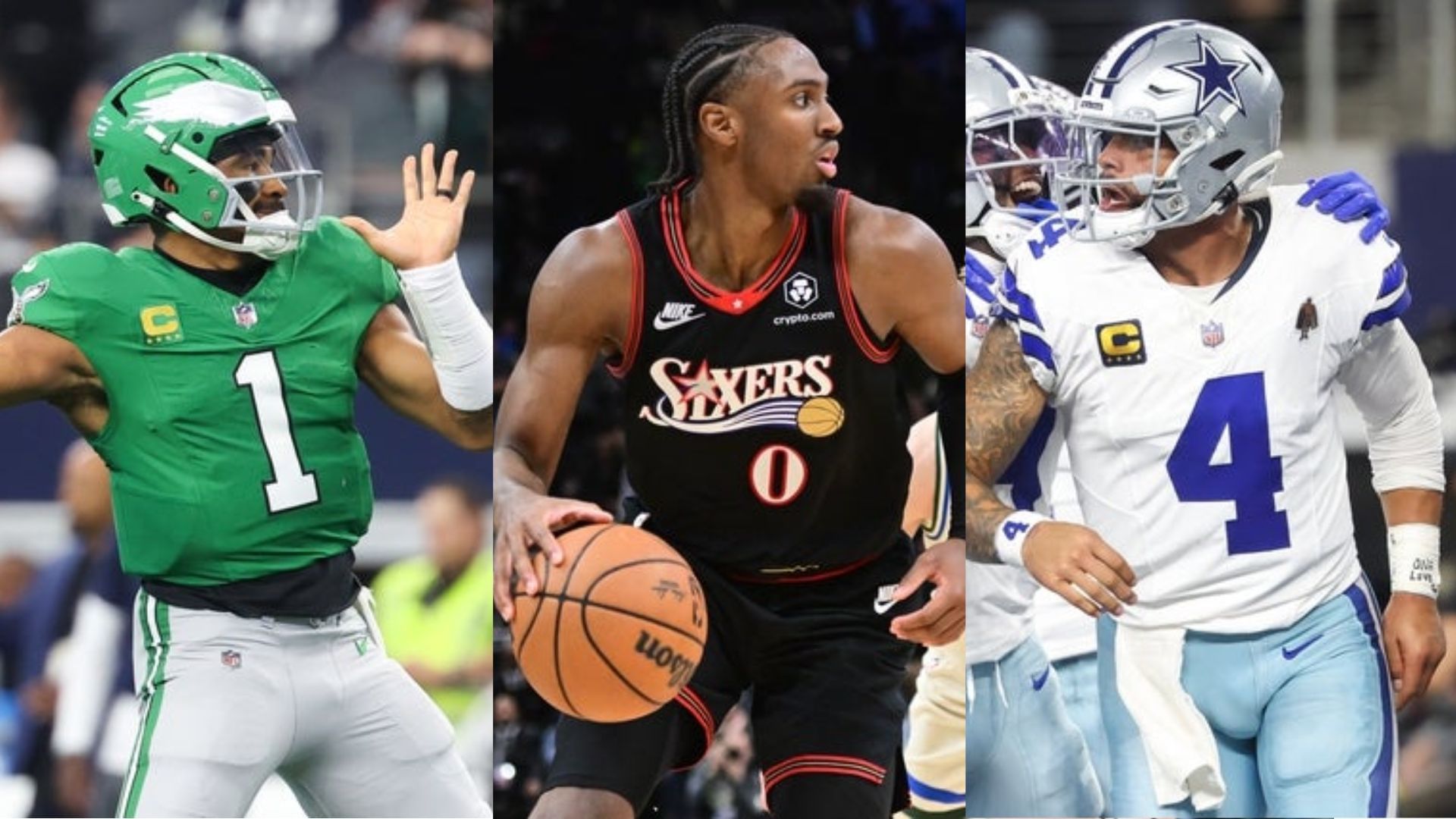 Jalen Hurts, Tyrese Maxey and Dak Prescott (Source: Imagn)