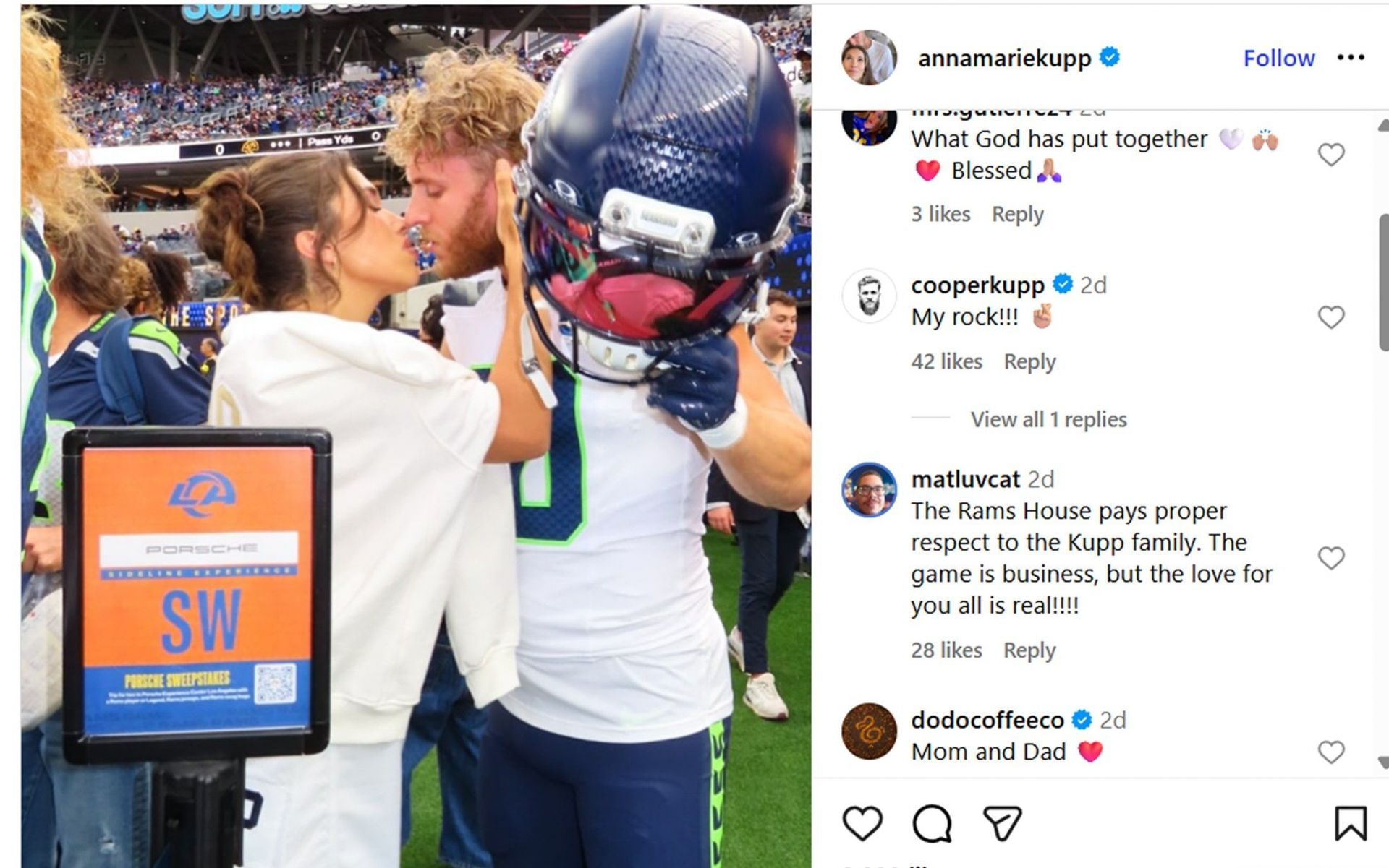 Cooper Kupp drops 2-word message for wife Anna Marie&#039;s post/@annamariekupp